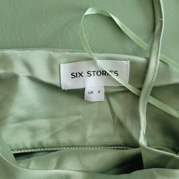 Six Stories Dassi Cami Cowl Front Satin Bridesmaid Dress in Sage - Picture 4 of 9